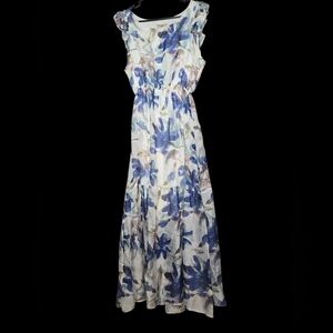 La Ragazza Italian Made Floral Silk Blend Maxi Dress, Tiered, Ruffle Sleeves, M